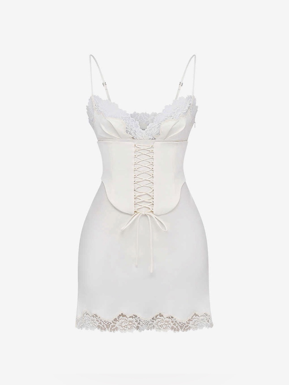NWT House of CB "Soraya" Ivory Lace-Trimmed Satin Slip Dress — Size L+